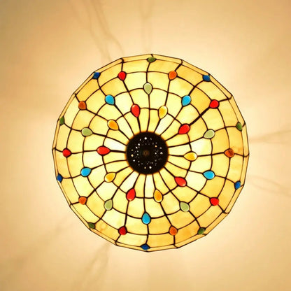 20inch Tiffany Hanging Lamp Yellow Stained Glass Pendant Light Anti-chandelier - CTL