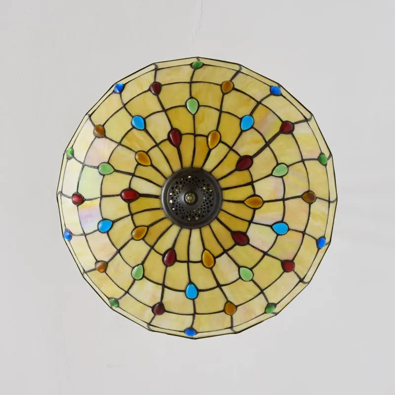 20inch Tiffany Hanging Lamp Yellow Stained Glass Pendant Light Anti-chandelier - CTL