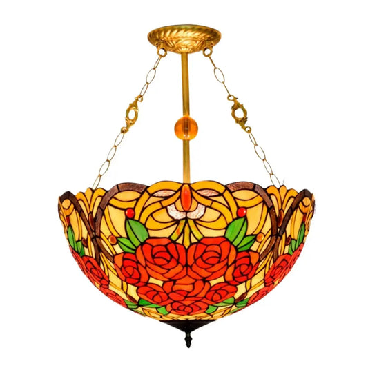 20inch 50cm Stained Glass Pendant Light Rose Lampshade Tiffany Glass Chandelier - CTL