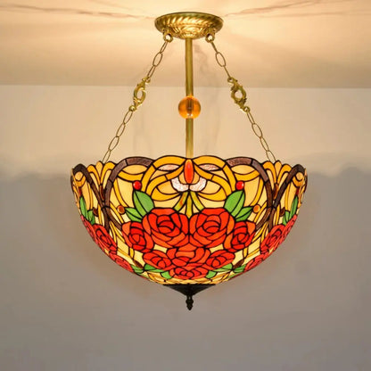 20inch 50cm Stained Glass Pendant Light Rose Lampshade Tiffany Glass Chandelier - CTL