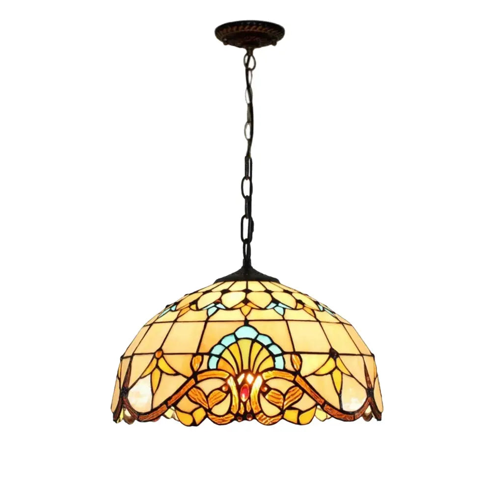 20inch Tiffany Style Pendant Lamps Stained Glass Baroque Lampshade Antique Hanging Light - CTL