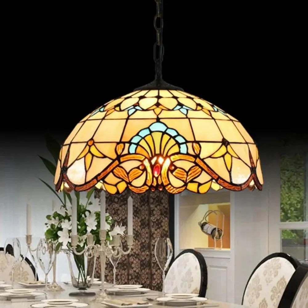 20inch Tiffany Style Pendant Lamps Stained Glass Baroque Lampshade Antique Hanging Light - CTL