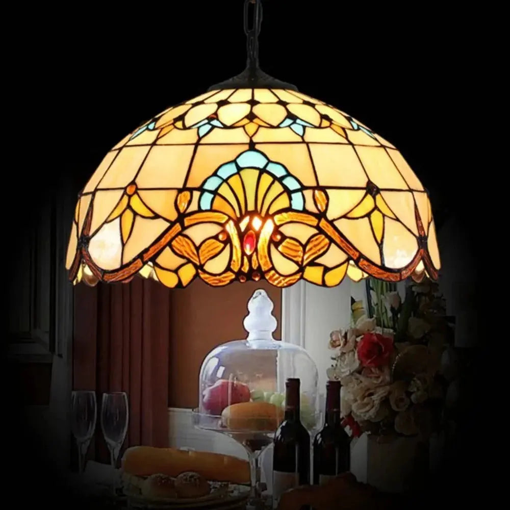20inch Tiffany Style Pendant Lamps Stained Glass Baroque Lampshade Antique Hanging Light - CTL