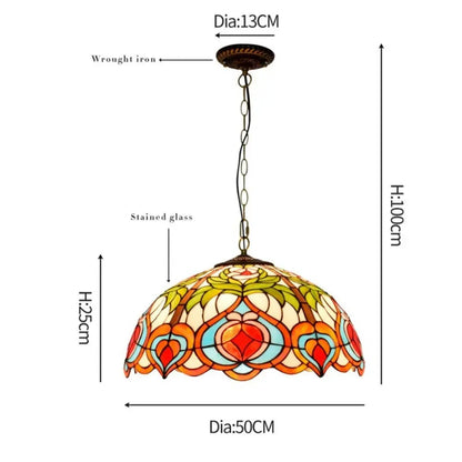 20inch Stained Glass Kitchen Pendant Lighting Red Peaches Lampshade Tiffany Hanging Lamp - CTL