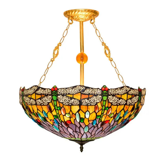 20inch Tiffany Hanging Lamp Stained Glass Dragonfly Anti-chandelier - CTL