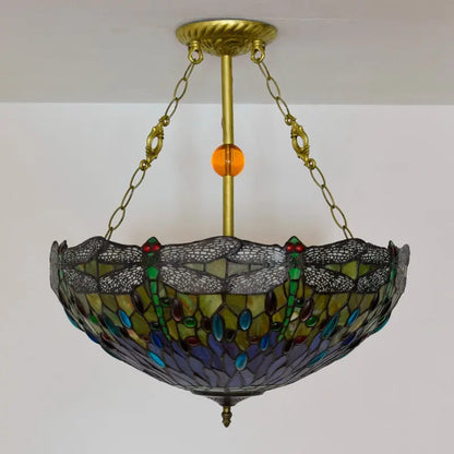 20inch Tiffany Hanging Lamp Stained Glass Dragonfly Anti-chandelier - CTL