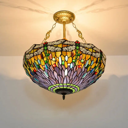 20inch Tiffany Hanging Lamp Stained Glass Dragonfly Anti-chandelier - CTL