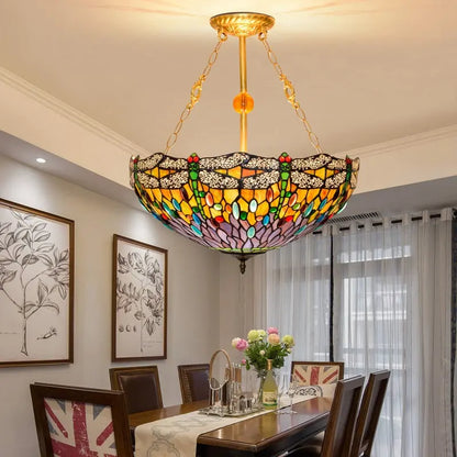20inch Tiffany Hanging Lamp Stained Glass Dragonfly Anti-chandelier - CTL