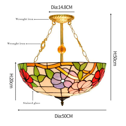 20inch 50cm Stained Glass Morning Glory Lampshade Vintage Tiffany Style Chandelier - CTL