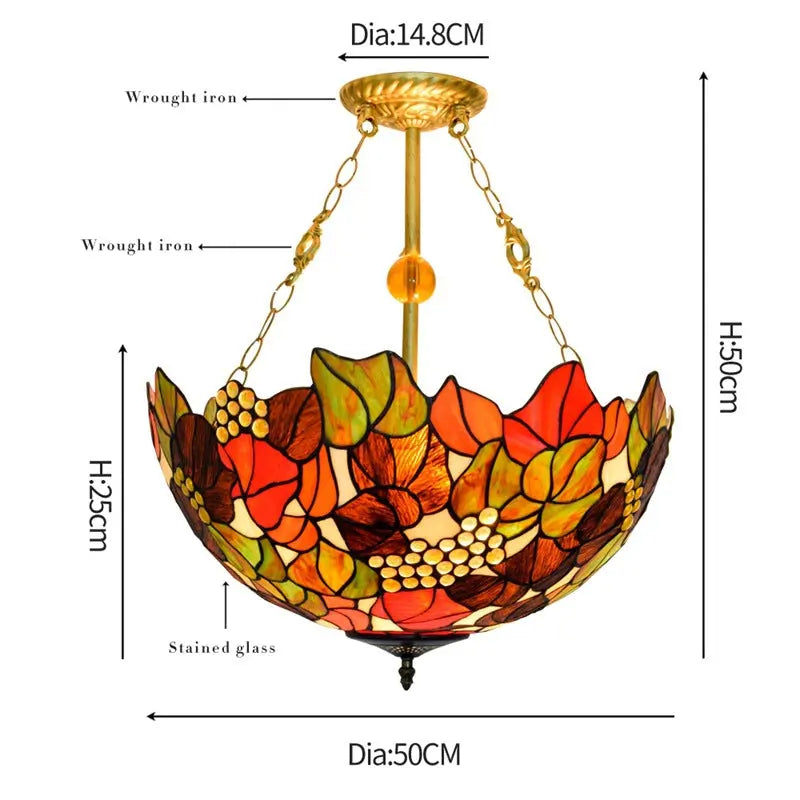 20inch Tiffany Hanging Lamp Stained Glass Portuguese Pendant Light - CTL
