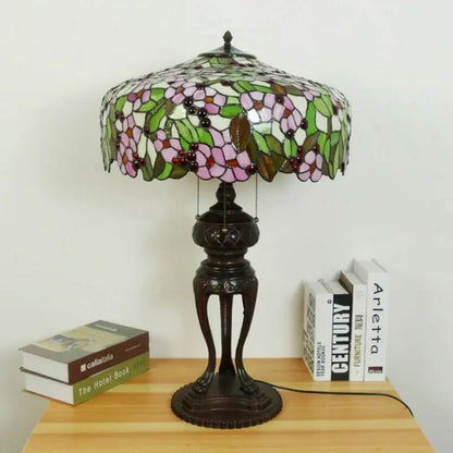 20inch Luxury Stained Glass Apple Blossom Floral Lampshade Vintage Tiffany Desk Lamp - CTL