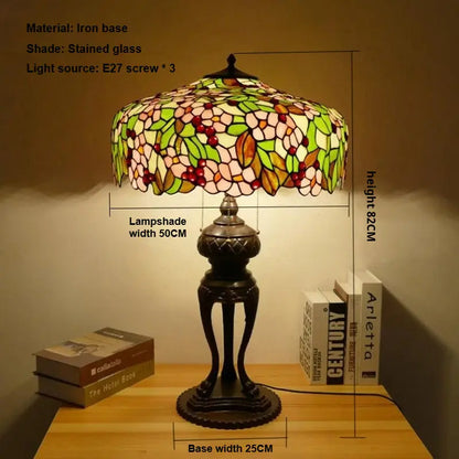20inch Luxury Stained Glass Apple Blossom Floral Lampshade Vintage Tiffany Desk Lamp - CTL