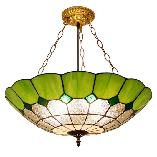 20inch Stained Glass Anti-chandelier Green Lampshade Tiffany Style Chandelier - CTL