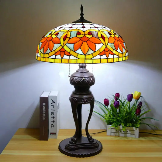 20inch Stained Glass Floral Lotus Lampshade Vintage Tiffany Desk Lamp - CTL