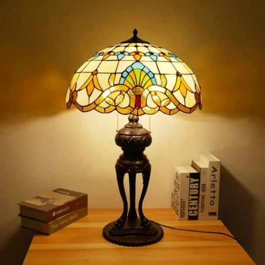 20inch Stained Glass Pastoral Baroque Lampshade Vintage Tiffany Desk Lamp - CTL