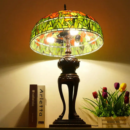 20inch Stained Glass Pastoral Floral Tulp Lampshade Vintage Tiffany Desk Lamp - CTL