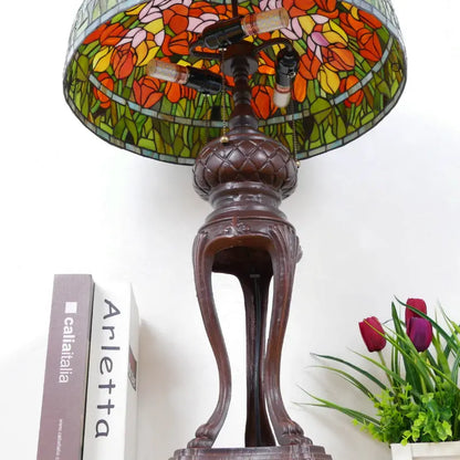 20inch Stained Glass Pastoral Floral Tulp Lampshade Vintage Tiffany Desk Lamp - CTL