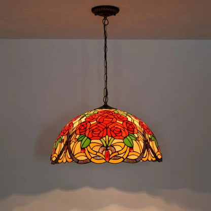 20inch Stained Glass Rose Lampshade Red Tiffany Lamp Pendant Light - CTL