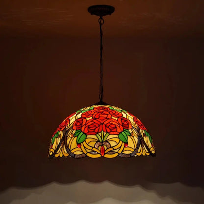 20inch Stained Glass Rose Lampshade Red Tiffany Lamp Pendant Light - CTL