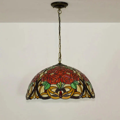 20inch Stained Glass Rose Lampshade Red Tiffany Lamp Pendant Light - CTL