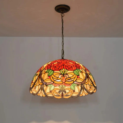 20inch Stained Glass Rose Lampshade Red Tiffany Lamp Pendant Light - CTL
