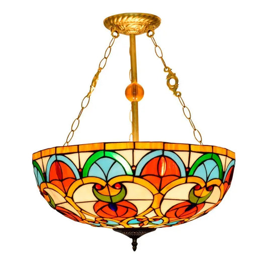 20inch Vintage Bead Stained Glass Lampshade Tiffany Hanging Lamp - CTL