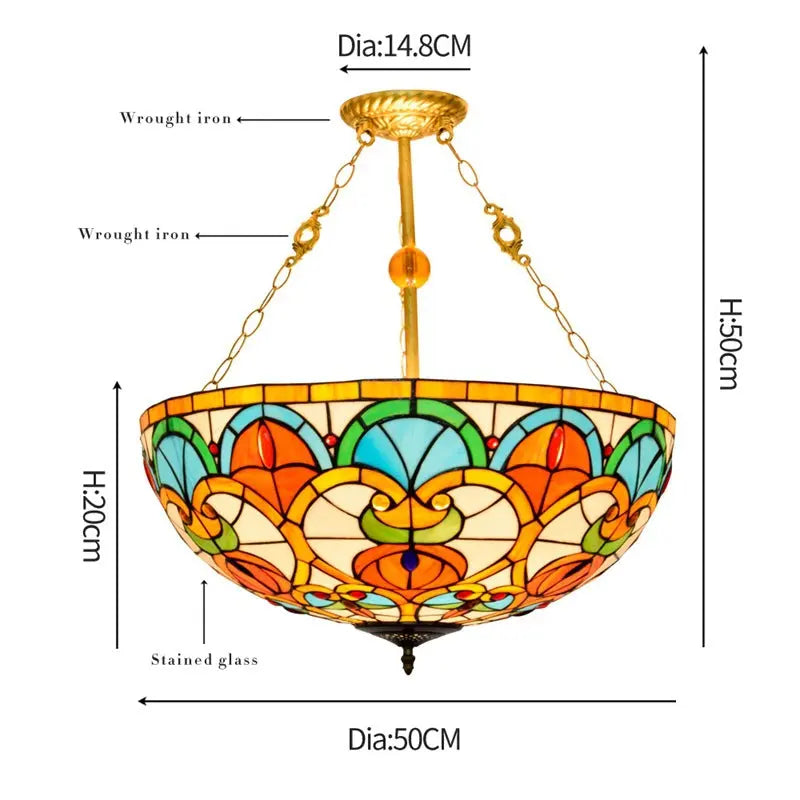 20inch Vintage Bead Stained Glass Lampshade Tiffany Hanging Lamp - CTL