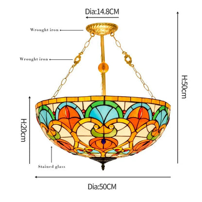 20inch Vintage Bead Stained Glass Lampshade Tiffany Hanging Lamp - CTL