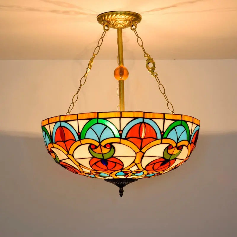 20inch Vintage Bead Stained Glass Lampshade Tiffany Hanging Lamp - CTL