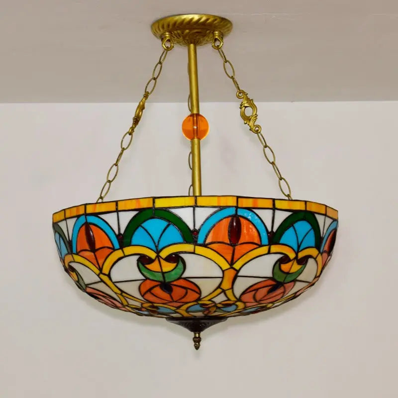 20inch Vintage Bead Stained Glass Lampshade Tiffany Hanging Lamp - CTL