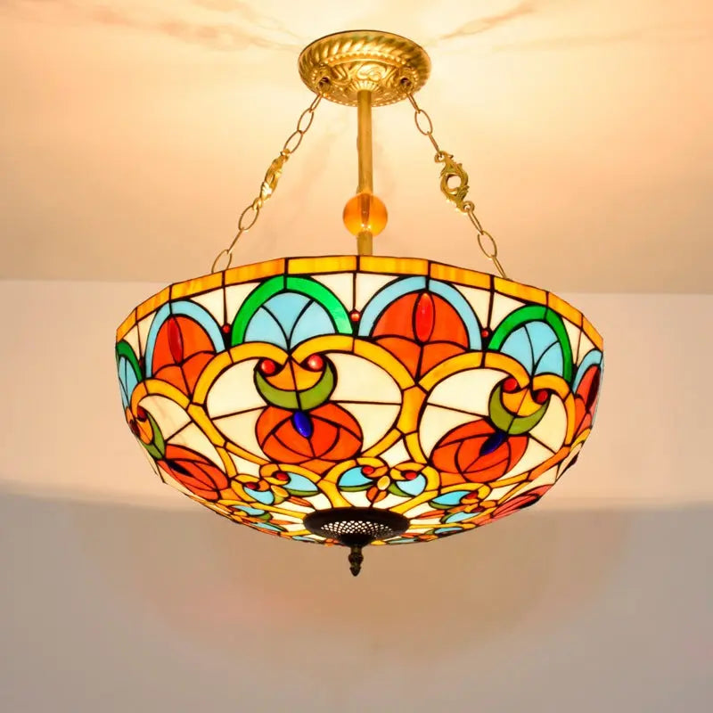 20inch Vintage Bead Stained Glass Lampshade Tiffany Hanging Lamp - CTL