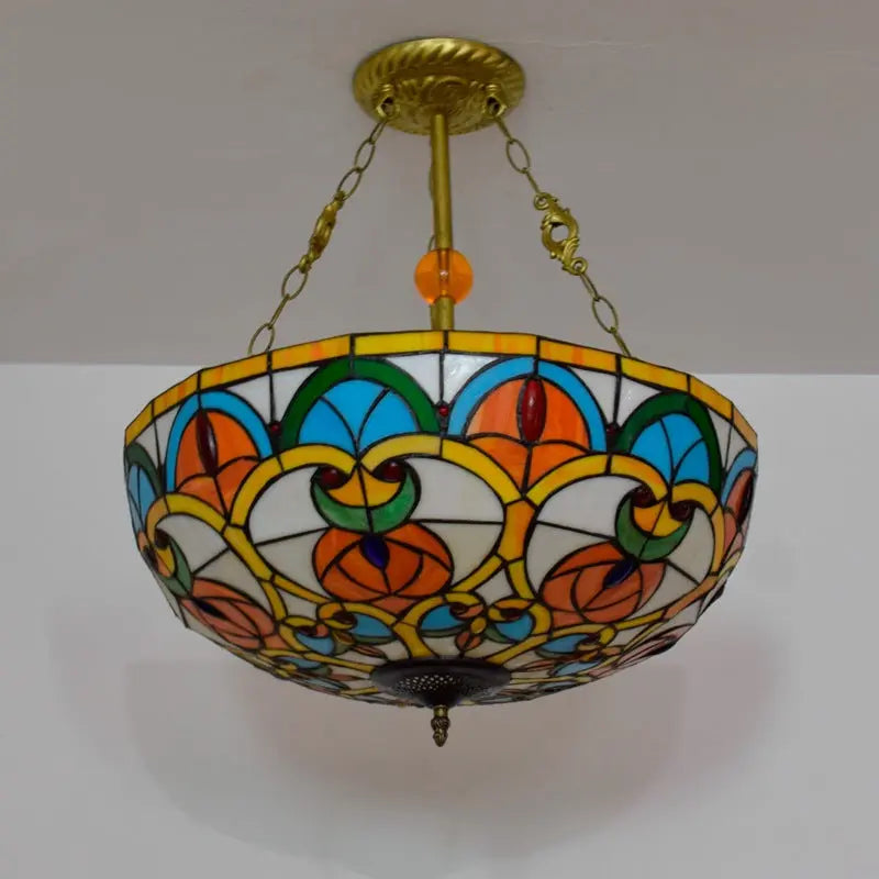 20inch Vintage Bead Stained Glass Lampshade Tiffany Hanging Lamp - CTL