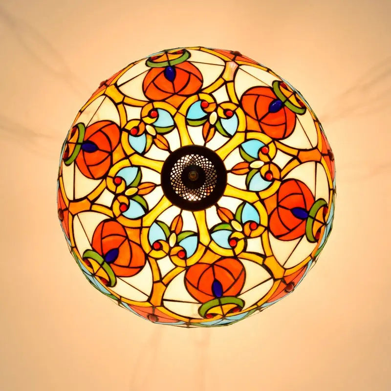 20inch Vintage Bead Stained Glass Lampshade Tiffany Hanging Lamp - CTL