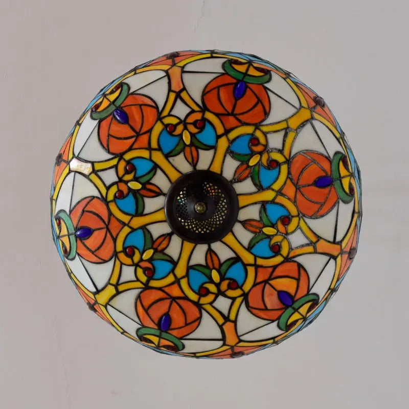 20inch Vintage Bead Stained Glass Lampshade Tiffany Hanging Lamp - CTL