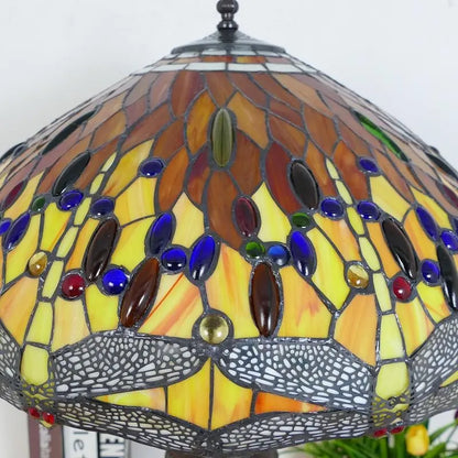 24inch 60cm Luxury Stained Glass Orange Dragonfly Lampshade Bar Bedroom Bedside Vintage Tiffany Desk Lamp - CTL