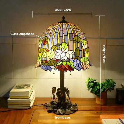 16inch 40cm Large Tiffany Style Table Lamps Stained Glass Rose Lampshade Desk Light - CTL