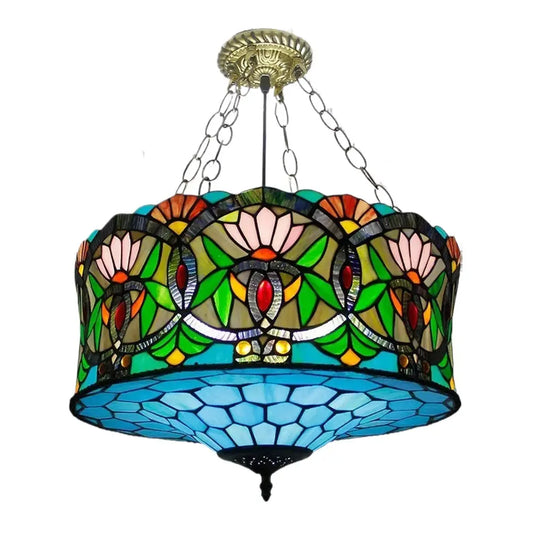 45cm Stained Glass Straw Hat Baroque Lampshade Tiffany Style Chandelier - CTL
