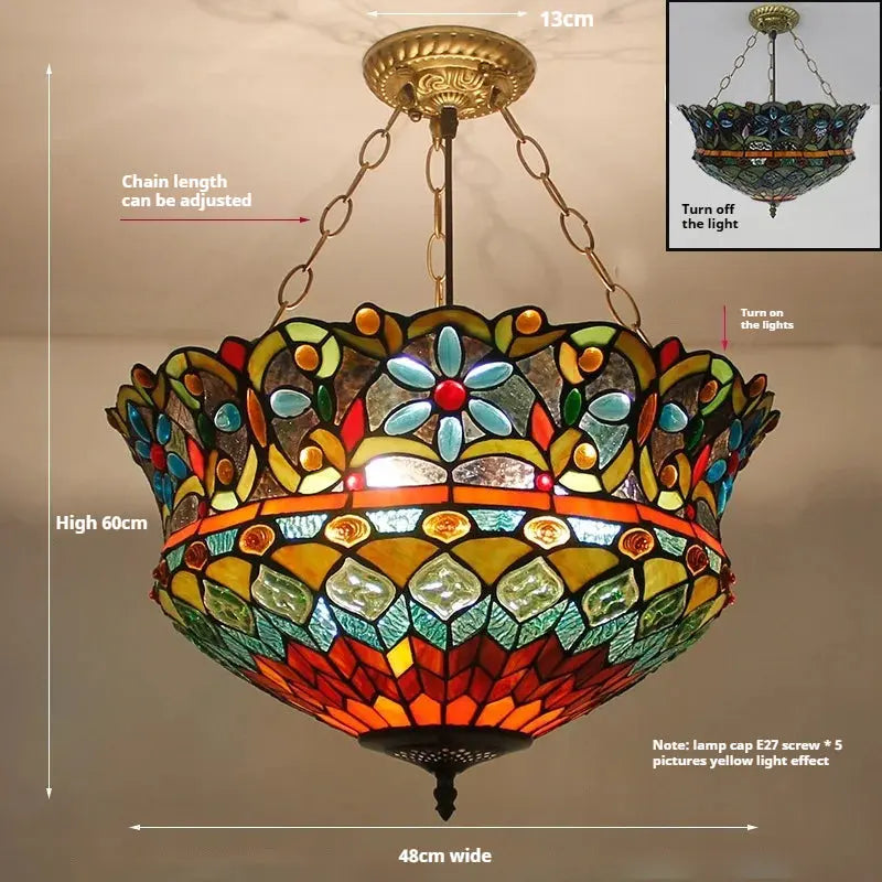 48cm Large Stained Glass Beads Lampshade Tiffany Style Chandelier - CTL