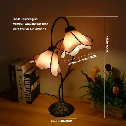 Vintage Stained Glass Flower Leaf Floral Lampshade Tiffany Desk Lamp - CTL