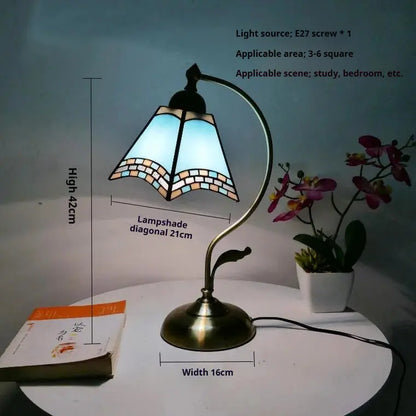 8inch Stained Glass Flowers Lampshade Vintage Curved Bedside Light Tiffany Desk Lamp - CTL