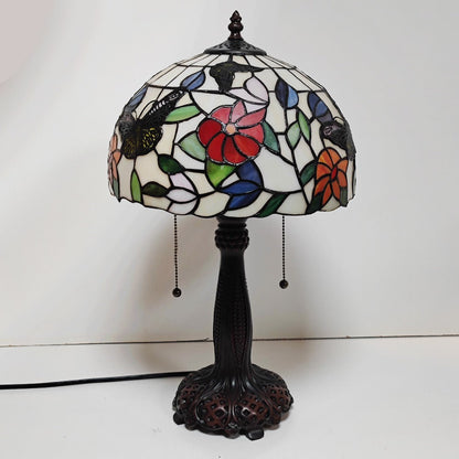 12inch Stained Glass Pastoral Dragonfly Floral Lampshade Vintage Tiffany Desk Lamp - CTL