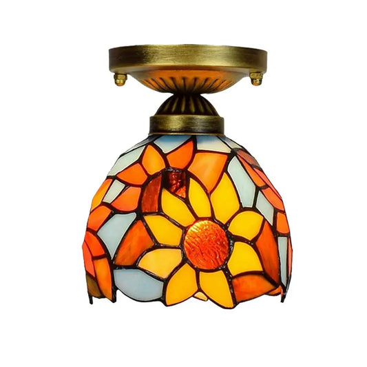 6inch Stained Glass Sunflower Mini Tiffany Glass Ceiling Light - CTL
