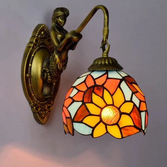 6inch Mini Tiffany Style Lamps Stained Glass Sunflower Lampshade Wall Light - CTL