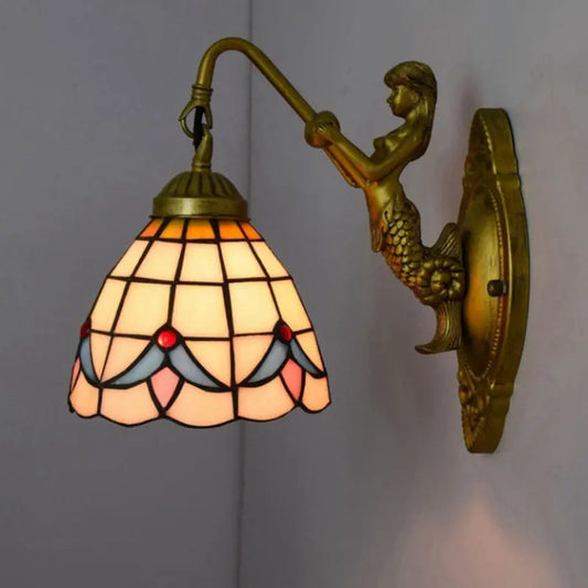 6inch Small Wall Sconce Light Stained Glass Orchid Lampshade Tiffany Wall Lamp - CTL