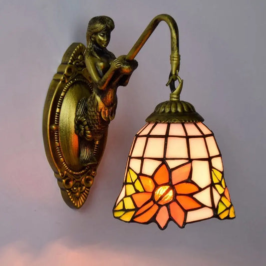 6inch Mini Tiffany Sconce Light Stained Glass Sunflower Lampshade Wall Lamp - CTL