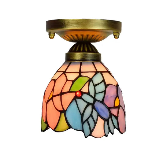 6inch Stained Glass Pink Bird Mini Ceiling Lamp Tiffany Glass Ceiling Light - CTL