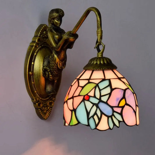 6inch Small Vintage Tiffany Lamps Stained Glass Bird Flower Wall Lamp - CTL