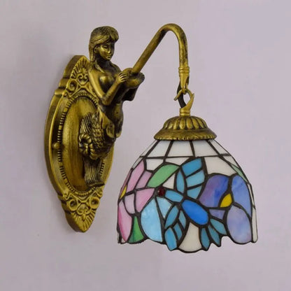 6inch Small Vintage Tiffany Lamps Stained Glass Bird Flower Wall Lamp - CTL