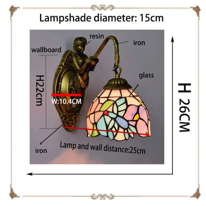 6inch Small Vintage Tiffany Lamps Stained Glass Bird Flower Wall Lamp - CTL