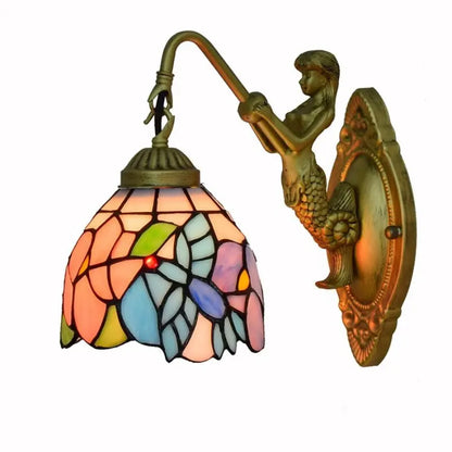 6inch Small Vintage Tiffany Lamps Stained Glass Bird Flower Wall Lamp - CTL